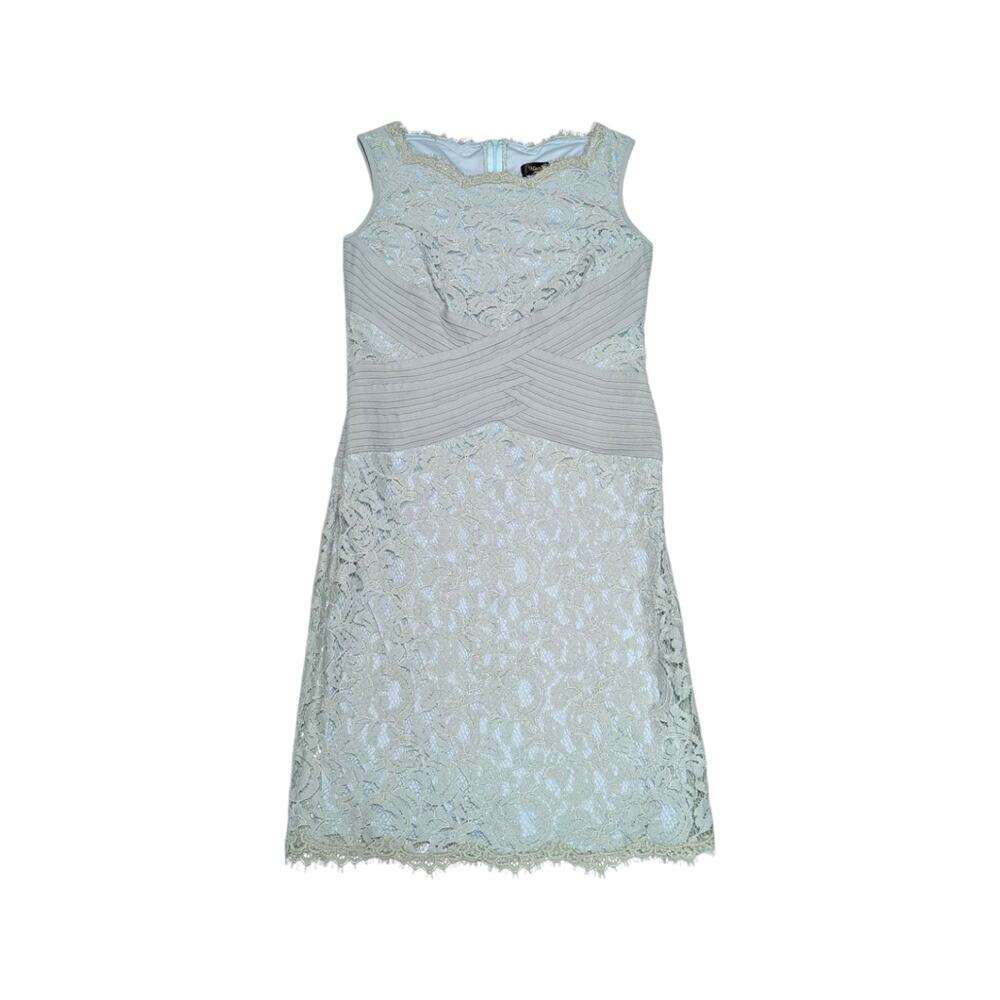 Tadashi Shoji Lace Dress Pintuck Jersey Waist Mint Green Womens 12 Formal Glam